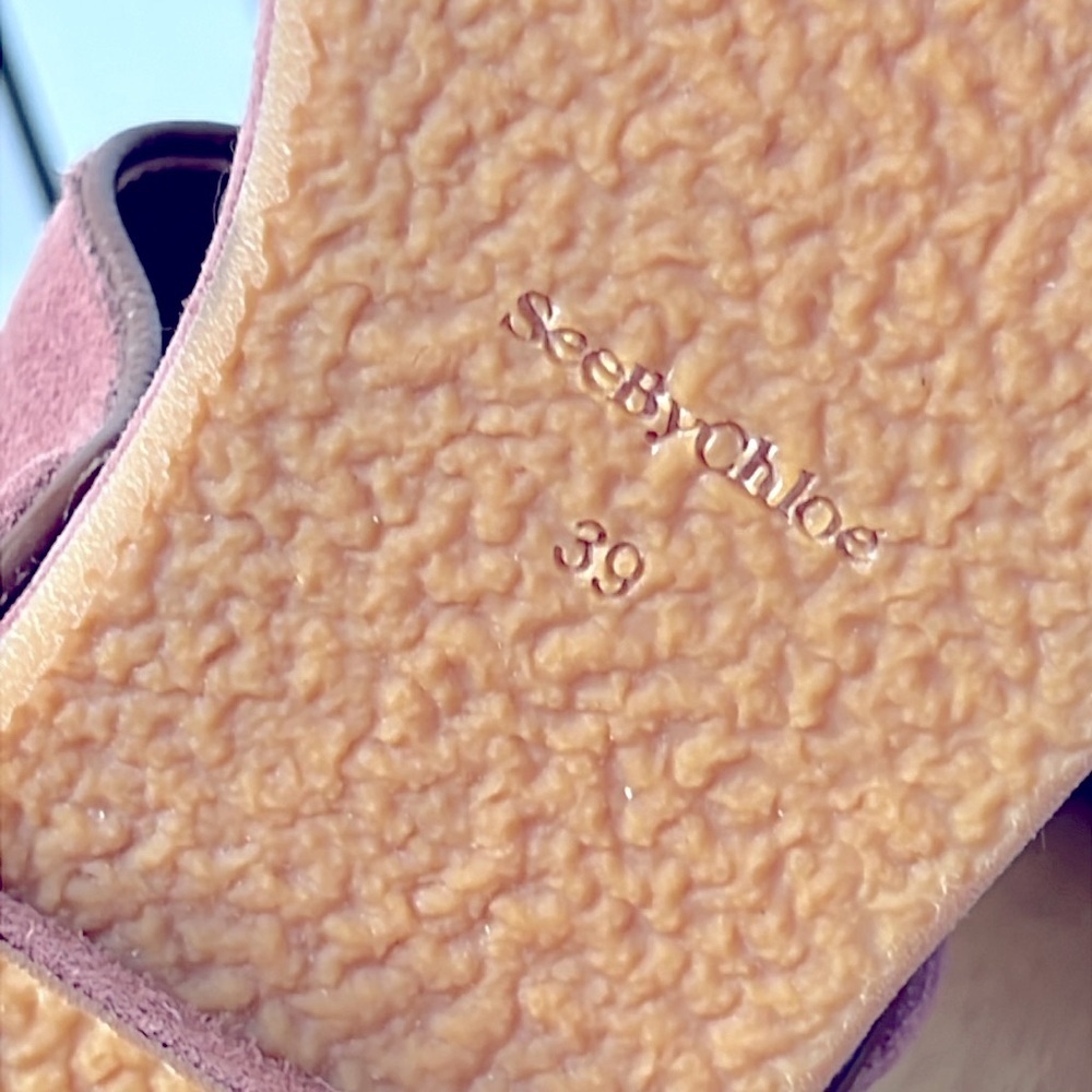 SEE BY CHLOE' l Pink Suede Galy Sandals Chunky Platform Summer Brass Hardware 39 - Picture 12 of 13